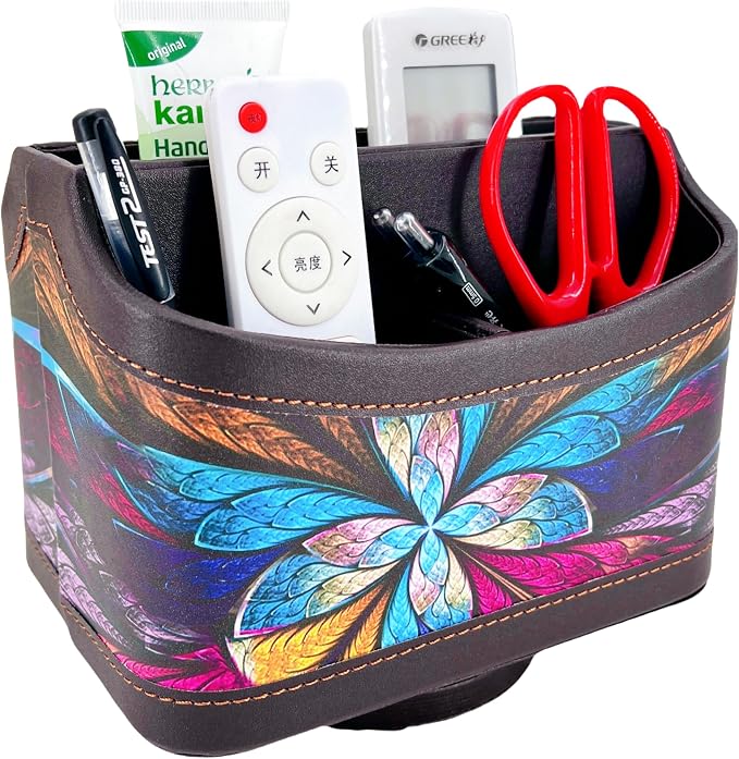 PU Leather Remote Control Holder, 360 Degree Spinning Desk TV Remote Caddy by Arniche