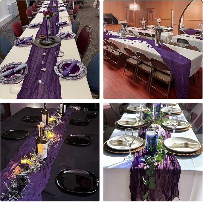 10 Pack Dark Purple Cheesecloth Table Runner 10FT Boho Gauze Fabric Table - Image 7