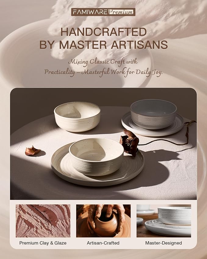 Stoneware Dinnerware Sets for 6, Coupe Plates & Bowls, Chip & Scratch Resistant - Image 6