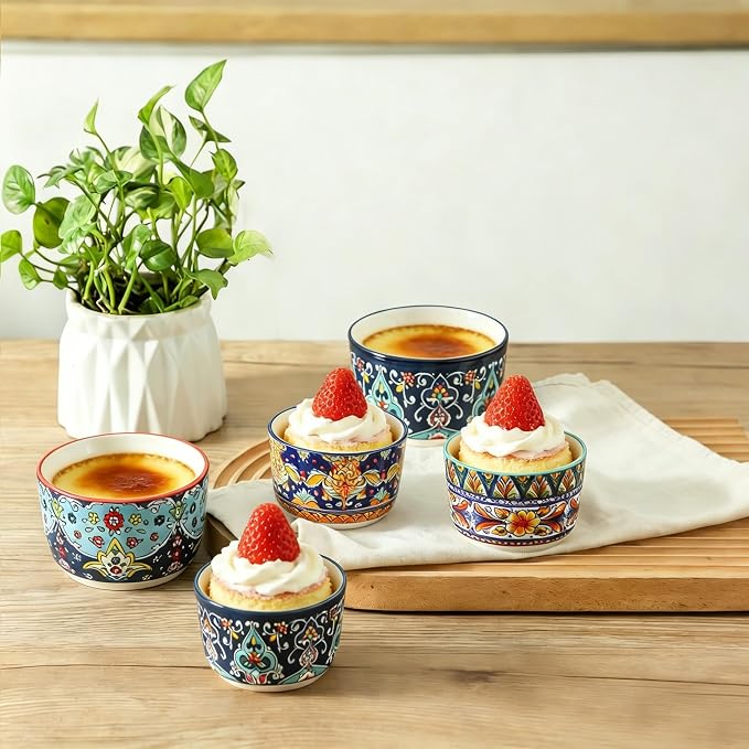 4 oz Ramekins Oven Safe Set of 6, Ceramic Sauce Cups, Bohemian | Ideal - Image 5