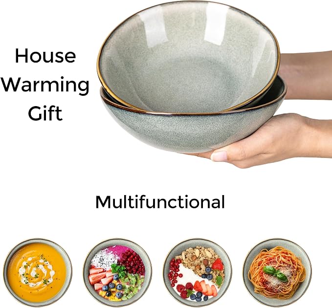 AmorArc Ceramic Cereal Bowls Set of 6, 24 oz Handmade Stoneware Bowls Set - Image 6