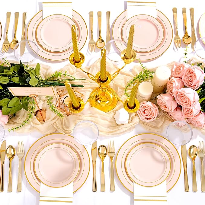 GATHER 700PCS Pink Plastic Plates 100 Guest - Image 3