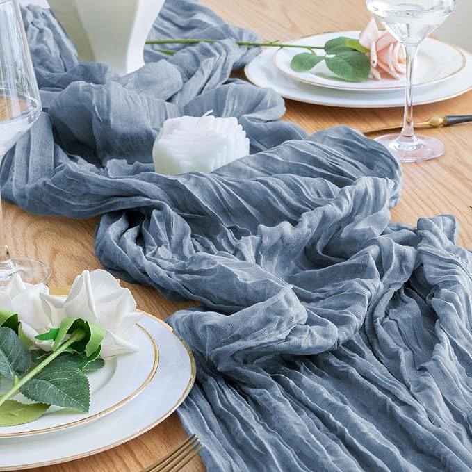 Cheesecloth Table Runner 10FT 4Pcs Dusty Blue Boho Gauze Runners | Cheese Cloth - Image 6