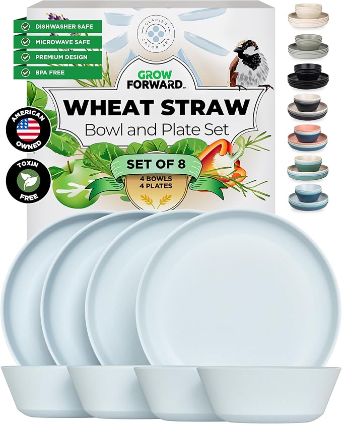 Grow Forward Premium Wheat Straw Plates and Bowls Sets by GrowForward