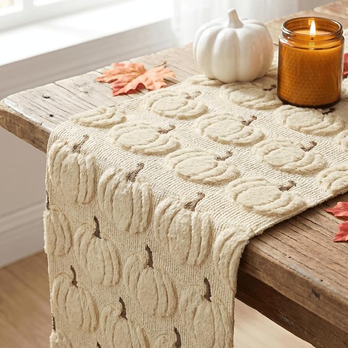 Artoid Mode Beige Soft Faux Fur Fall Table Runner 13x36 Inch | Seasonal Kitchen - Image 5