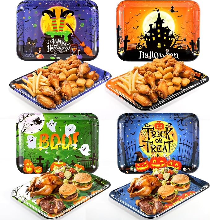 Vesici 4 Pcs 13 x 10 Inch Halloween Serving Trays Set Witch Haunted House Ghost by Vesici