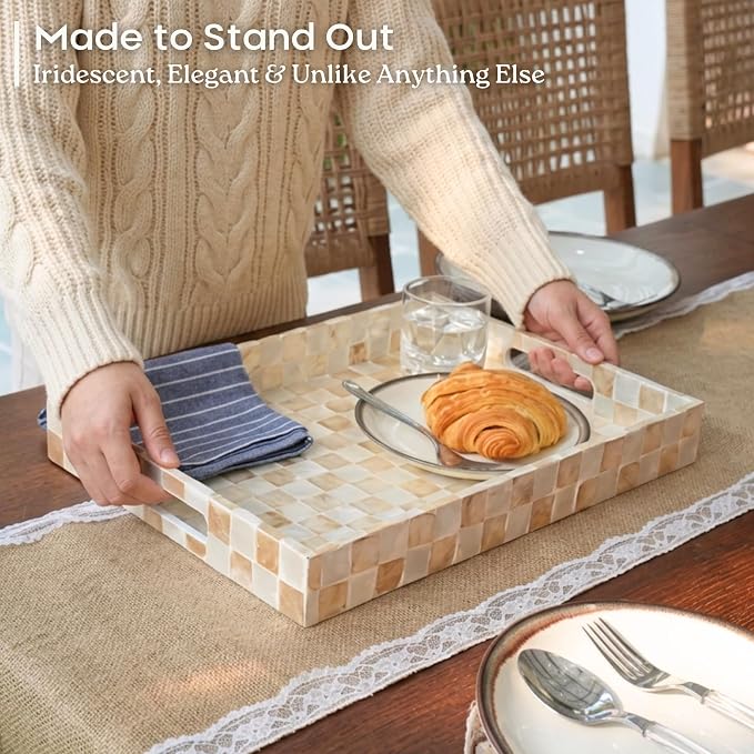 16"x12" Capiz Shell Decorative Serving Tray - Image 5