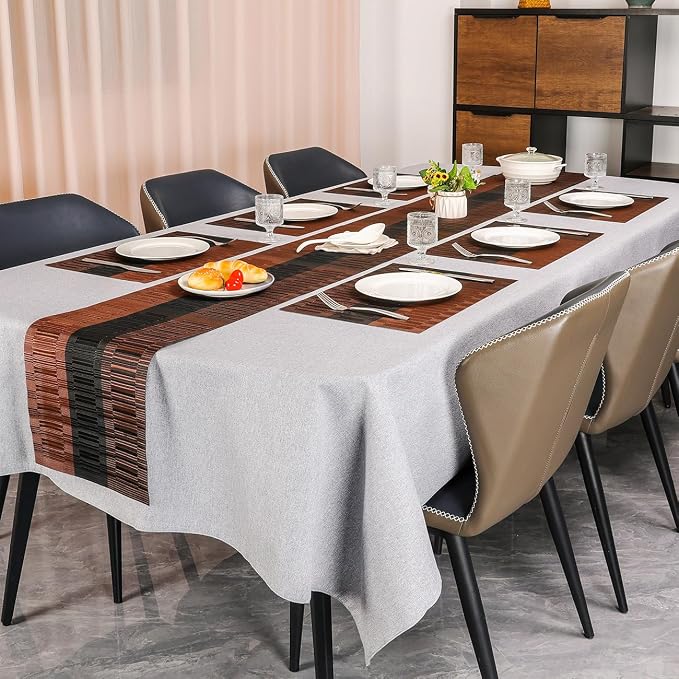Table Runner 53 Inches Long, Vinyl Woven Farmhouse Table Runners | Washable - Image 6
