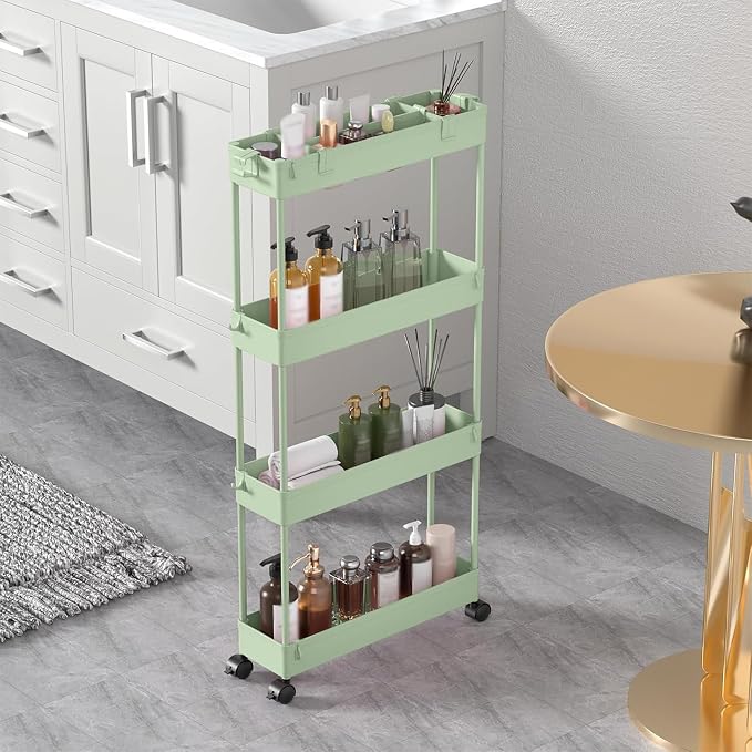 2-piece Set Slim Storage Cart 3 Tier, Bathroom Organizer Rolling Utility - Image 6