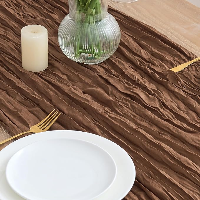 Asee'm 12pcs Brown Coffee Cheesecloth Table Runner 10FT Boho Rustic Fall | - Image 3