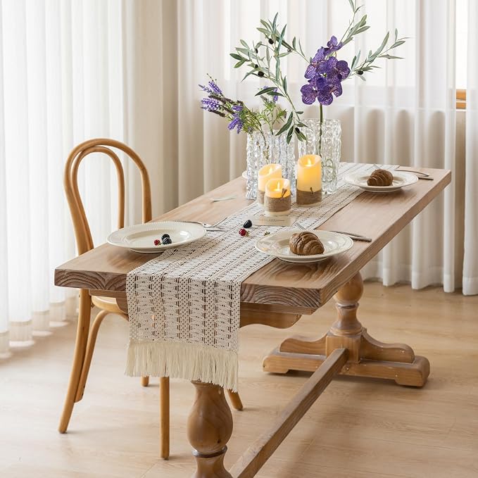 Keketoarrange Boho Macrame Table Runner 12x48 Inch | Woven Burlap Rustic Runner - Image 2