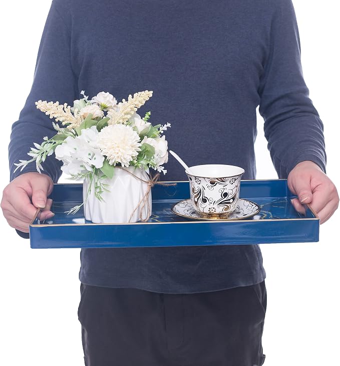 Blue Decorative Tray, Plastic Rectangle Serving Tray - Image 5