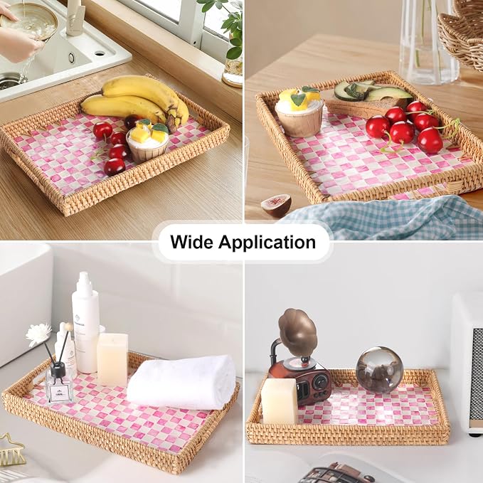 Rectangle Rattan Tray with Mother of Pearl Inlay, Rattan Serving Tray with - Image 2