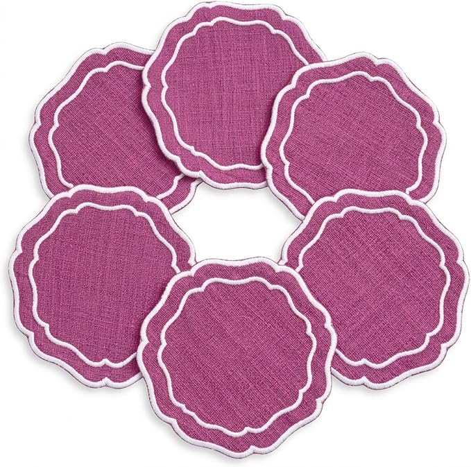 Linen Coasters for Drinks, 4.5 inch, Orchid | Absorbent Linen Drink Mats by EmbroideryLinenVN