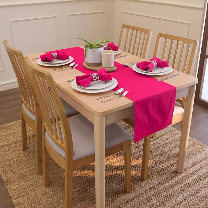 Encasa XO Table Runner, Cotton Canvas Dining Runner 13"x104" | Hot Pink - Image 2