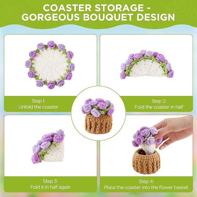 Crochet Flower Coasters, Handmade Bouquet Coasters - Image 3