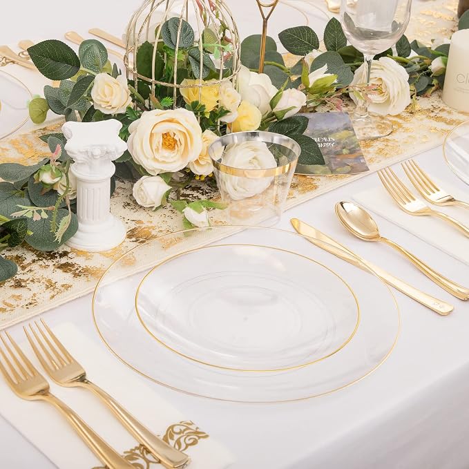 Nervure 100PCS Clear and Gold Plastic Plates - Image 5