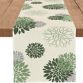 Sage Green Gray Table Runner Dahlia Pinnata Flower Beige Table Runners Modern by WHOMEAF