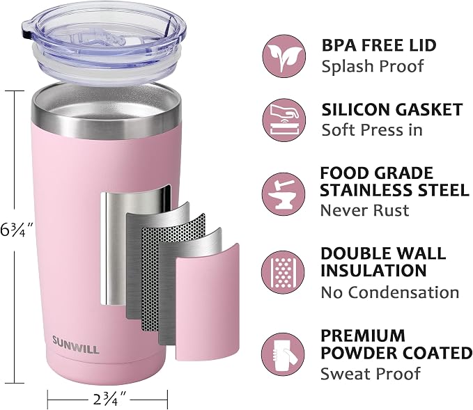 SUNWILL Travel Coffee Tumbler 20 oz, Insulated Mug - Image 2