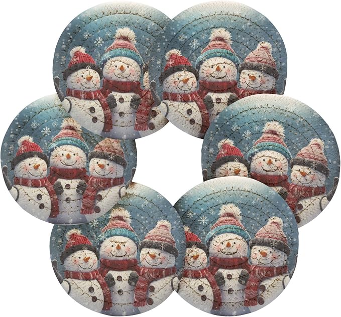 YETTASBIN Christmas Snowman 6 Pcs Drink Coasters - Image 2