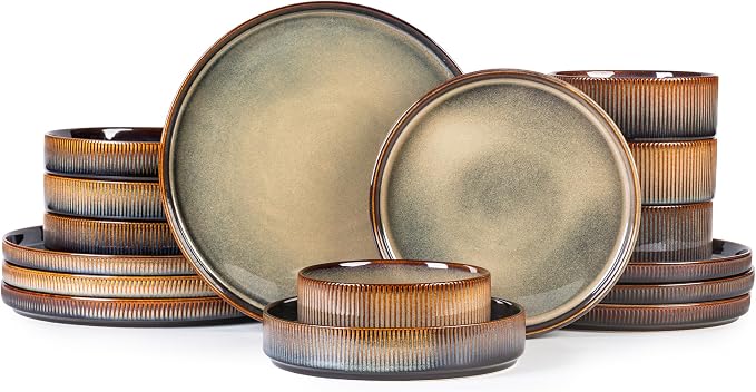 Ceramic Dinnerware Set for 4, 16-Piece Plates and Bowls Set | Lightweight by TheTerra
