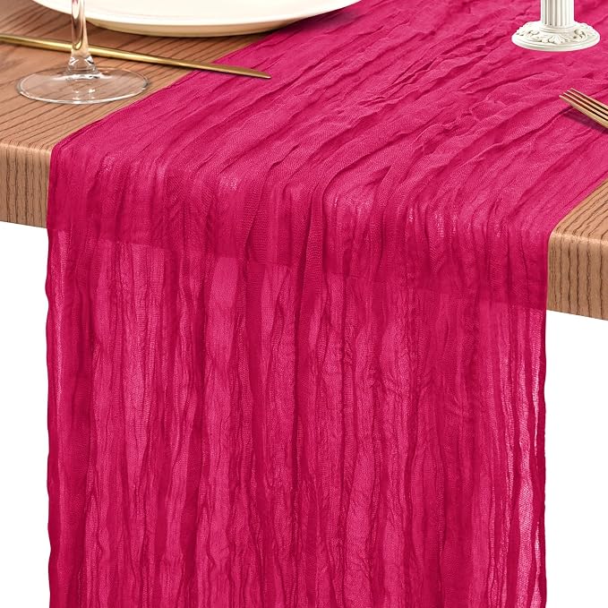 Showgeous 2 Pack Hot Pink Cheesecloth Table Runners Boho Wedding Decor | Rustic - Image 9