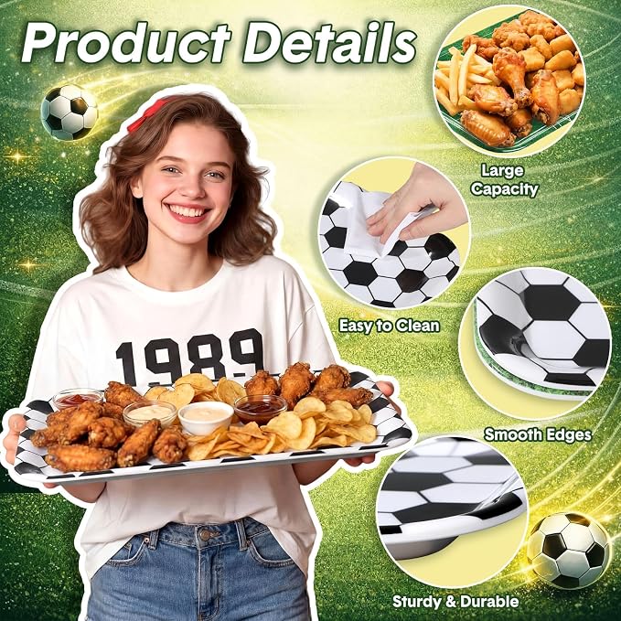 Vesici 4 Pack Soccer Melamine Serving Trays, 13 x 10 in Rectangular Serving - Image 3