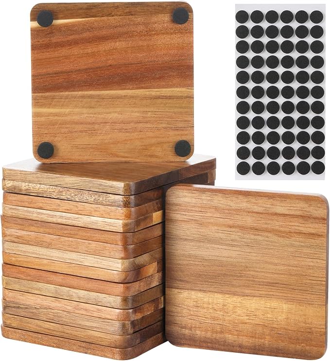 16 Pcs Unfinished Wood Coasters, 4 Inch Square Acacia Wooden Coasters by Yaoyiizy