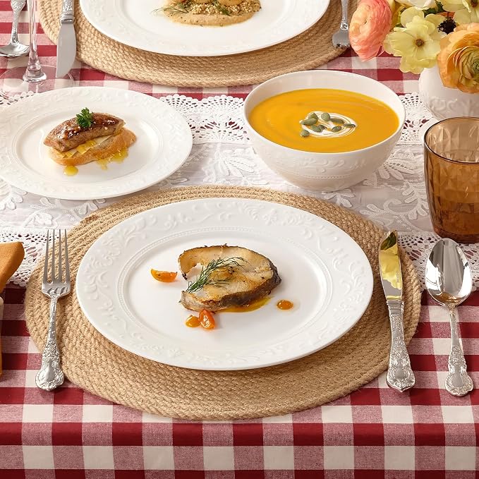 24Pcs Vintage Relief White Bone China Set, Service - Image 3
