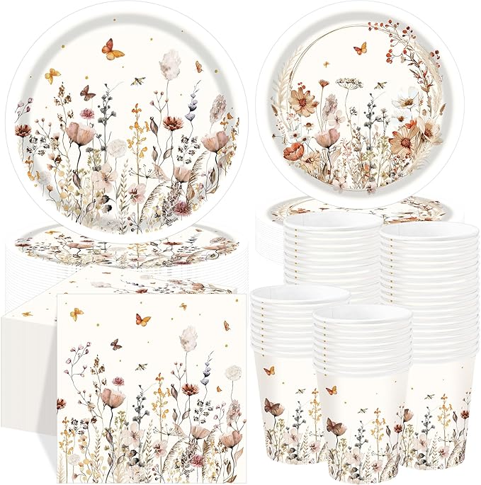 250 Pcs Wildflower Party Decorations Include Boho Autumn Fall Floral Paper by Ziliny