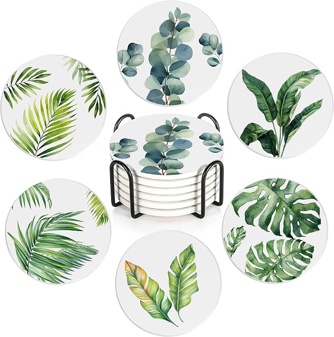 6 Pcs Coasters for Drinks with Holder, Cute Funny Table Drinks Coasters by Unknown