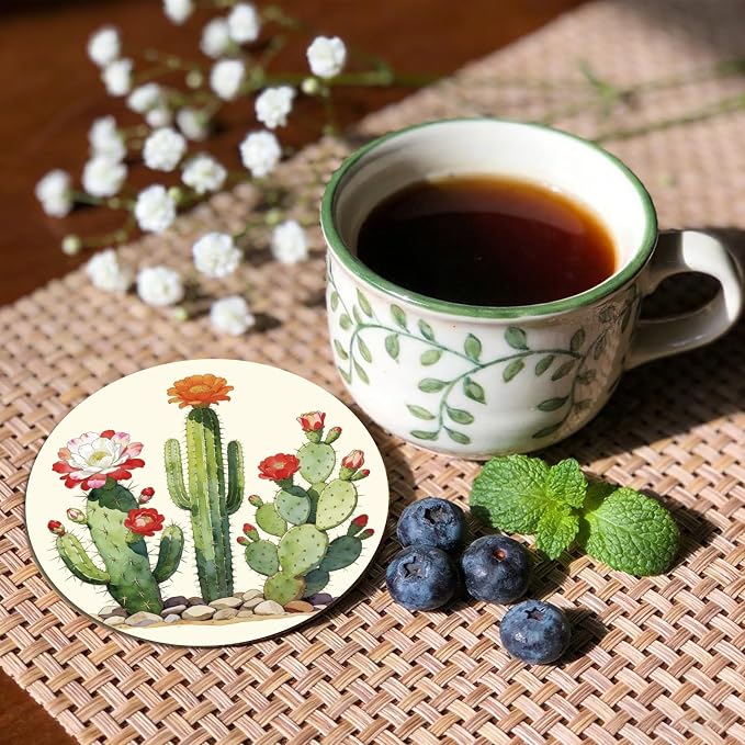 10pcs Coasters for Drinks Funny Cactus Absorbent Coasters Set Round Tabletop - Image 7