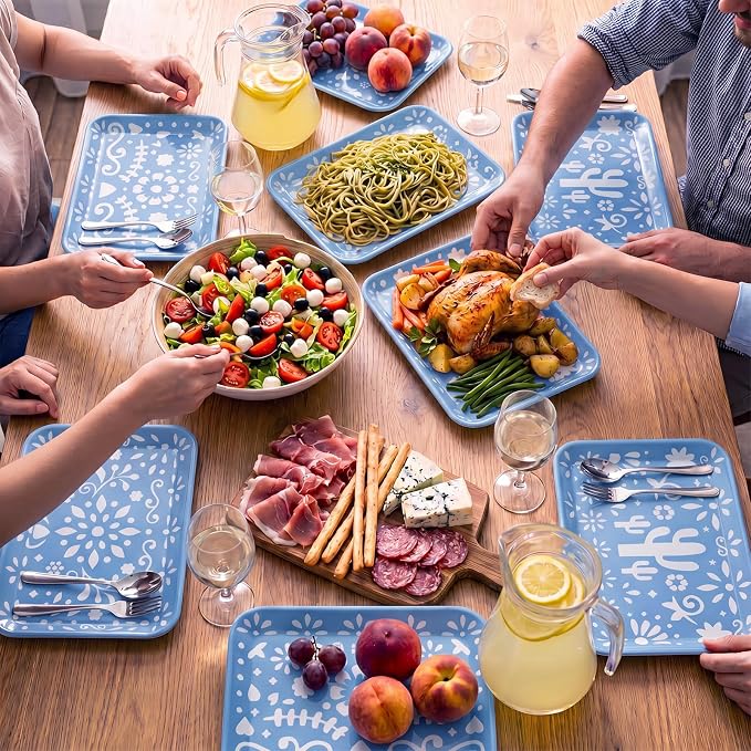 4 Pieces Mexican Serving Trays Blue Fiesta Melamine Platters Reusable Rectangle - Image 6