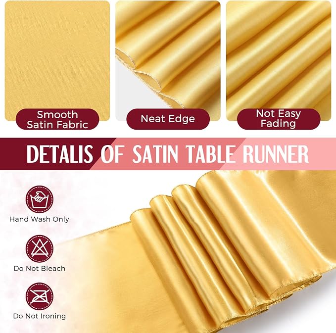 8 Pack Burgundy and Gold Disposable Plastic Tablecloths and Satin Table Runner - Image 3