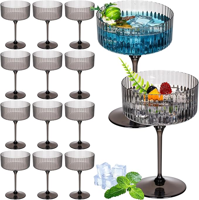 Jingmore 12 Pcs Ribbed Martini Glasses 10 oz Disposable Plastic Vintage Ribbed by Jingmore