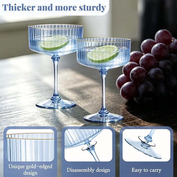 24PCS Plastic Martini Glasses, Unbreakable Reusable Champagne Coupe, Removable - Image 3