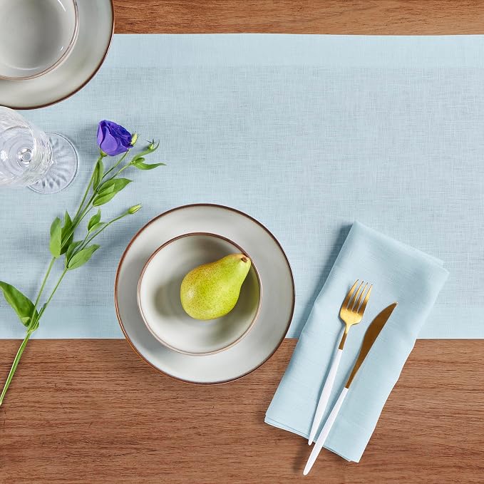 Solino Home 100% Pure Linen Table Runner Ice Water Woven, Fete 14 x 36 in | - Image 4