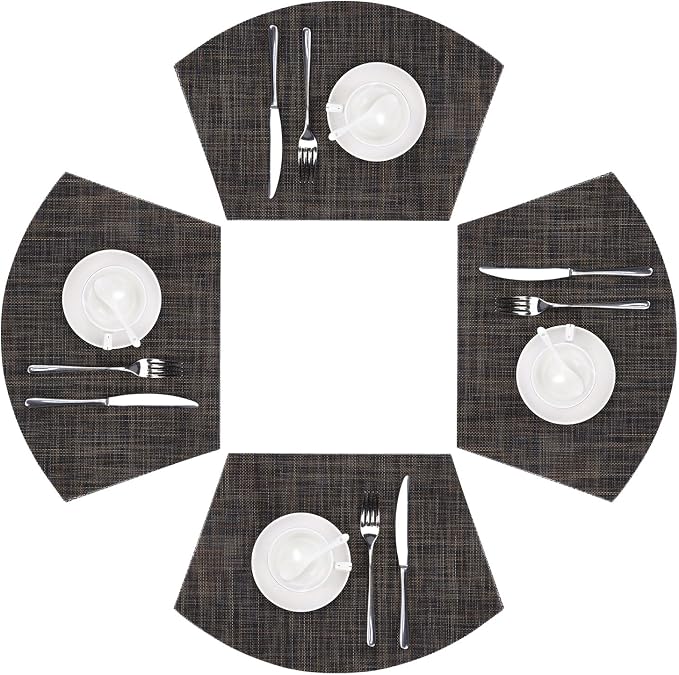 SHACOS Small Wedge Placemats Set of 4 Woven Vinyl Round Table Placemats Wipe by SHACOS