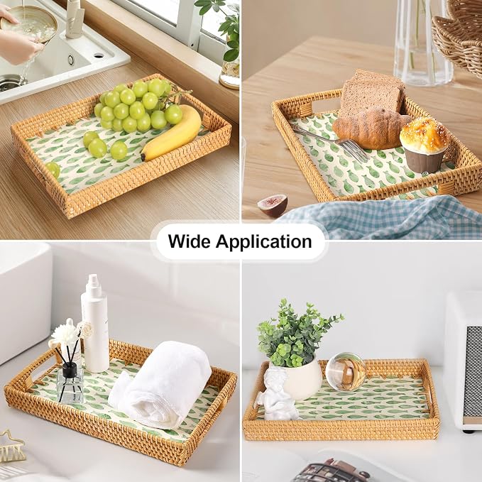 Rectangle Rattan Tray with Mother of Pearl Inlay, Rattan Serving Tray with - Image 2