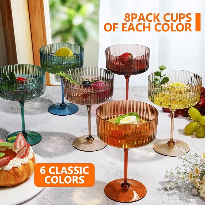 Jingmore 48 Pcs Ribbed Martini Glasses 10 oz Disposable Plastic Vintage Ribbed - Image 3