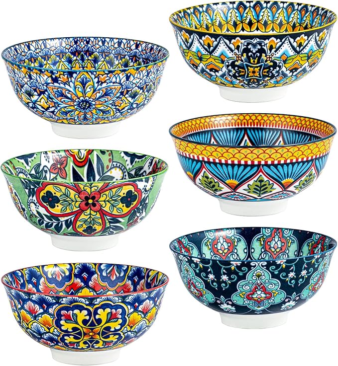 HENXFEN LEAD Boho Ceramic Dessert & Snack Bowls Set of 6, 10 oz | Assorted by HENXFENLEAD