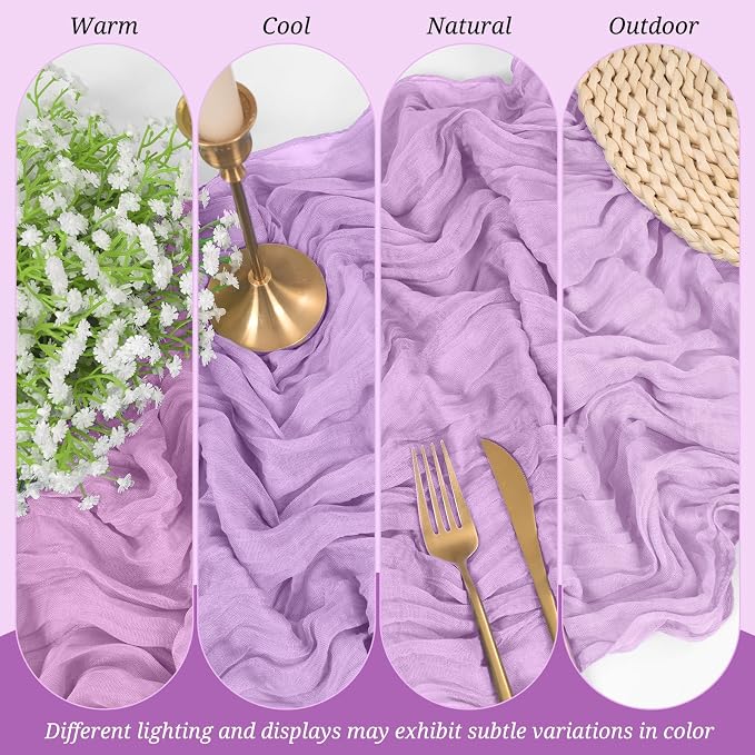 Pesonlook Cheesecloth Table Runner Light Purple, 10 Pack 17.7x108 inch - Image 6