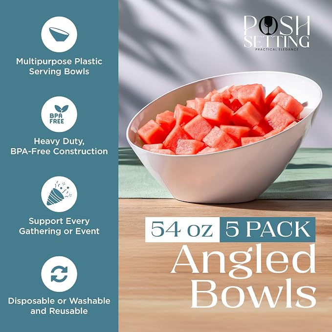 5 Pack White Angled Plastic Serving Bowl Disposable - Image 2