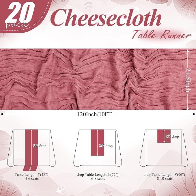 8 Pack Dusty Rose Cheesecloth Table Runner 10FT Long Boho Gauze Fabric Table - Image 2