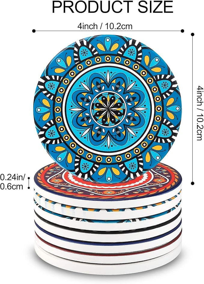 Coasters for Drinks, AODINI Set of 8 Absorbent Stone Coasters for Wooden Table - Image 4
