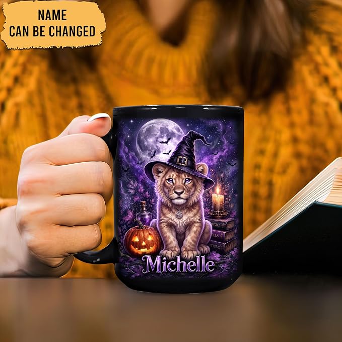 Hyturtle Personalized Halloween Lion Mug, Custom Name Gift - Image 2