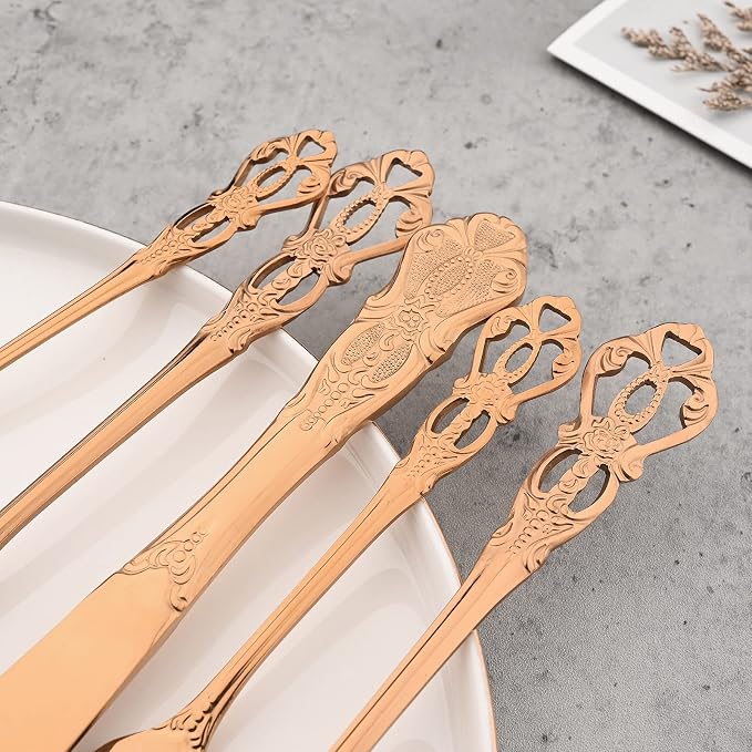 8-Piece Luxury Royal Silverware Set, 18/10 Stainless Steel Copper Flatware Set - Image 6