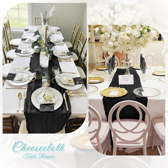 6 Pack Black Cheesecloth Table Runner, 17 x 108 inch, Semi Sheer Boho Cheese - Image 6
