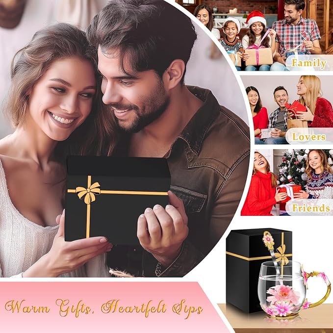 Women Glass Tea Coffee Pretty Cup Set Cute Mug Christmas Xmas Birthday Gift - Image 5