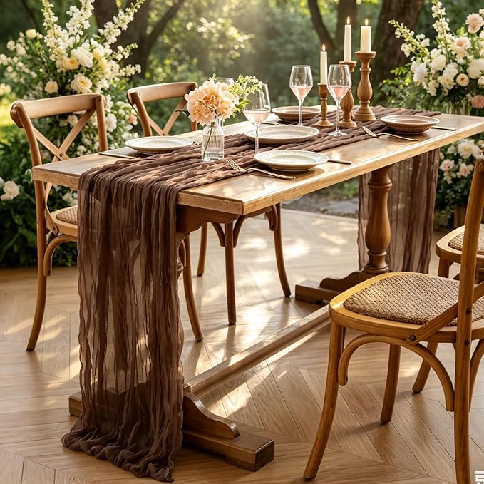 3Pcs Nude Cheesecloth Table Runner, 10FT Rustic Nude Gauze Table Runner - Image 6